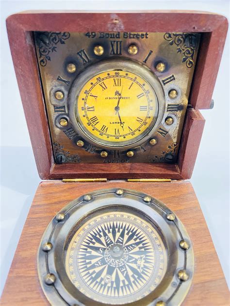 Nautical Ship Compass Wooden Box Compass And Watch Vintage T Etsy