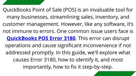 PPT Troubleshooting QuickBooks POS Error 3180 A Step By Step Guide