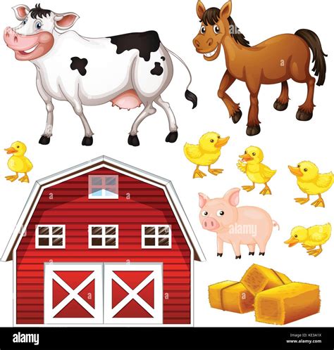 Farm animals and barn illustration Stock Vector Image & Art - Alamy