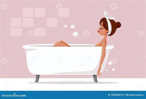 Woman Relaxing In A Bathtub Taking A Long Bath Stock Vector