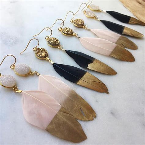 Goud Gedimde Feather Oorbellen Gouden Oorringen Van De Druzy Druzy