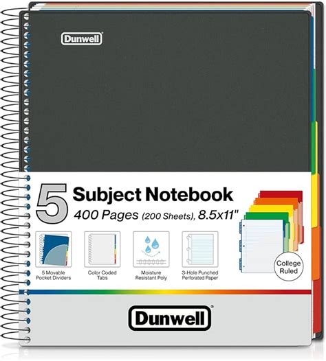 Amazon Dunwell 5 Subject Notebook College Ruled 400 Pages 200