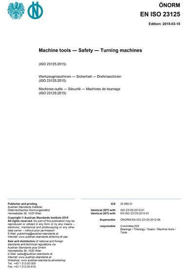 ONORM EN ISO 23125 2015 Machine Tools Safety Turning Machines