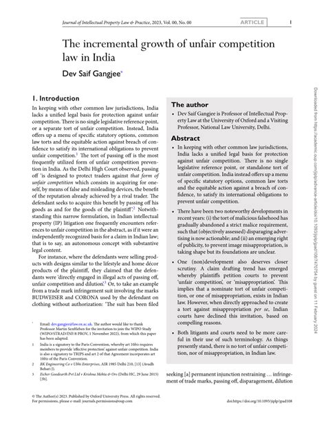 Pdf The Incremental Growth Of Unfair Competition Law In India