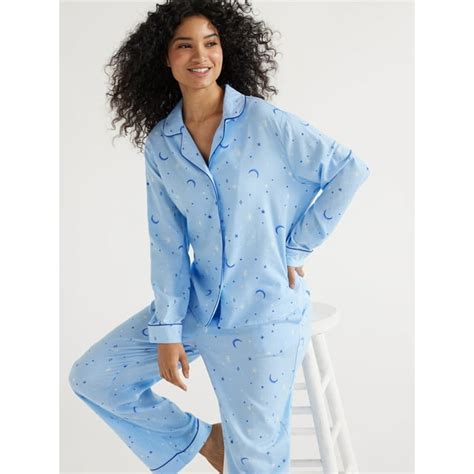 Joyspun Womens Long Sleeve Flannel Sleep Top And Pants Pajama Set 2