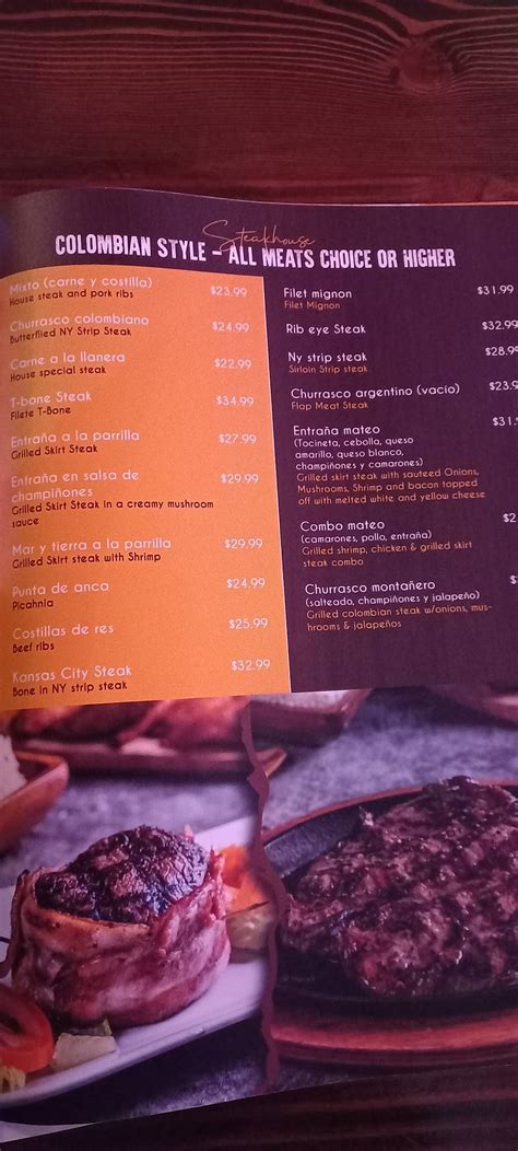 Menu At Rancho Mateo Colombian Steakhouse Elizabeth 248 Morris Ave