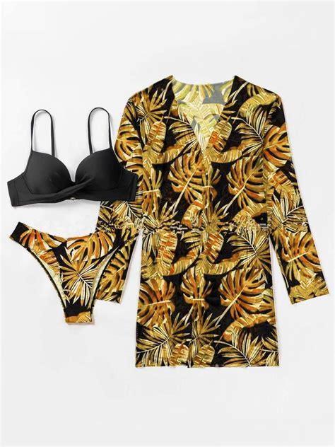 Buy Floral Twist Bikini Set Cover Up Swimsuit For Women Push Up Long