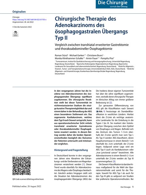 PDF Chirurgische Therapie des Adenokarzinoms des ösophagogastralen