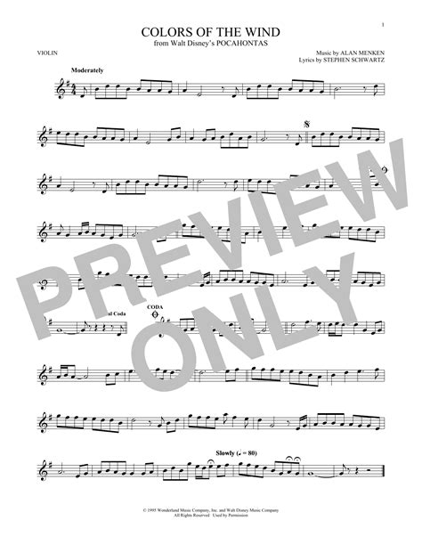 Disney Violin Sheet Music Colors Of The Wind