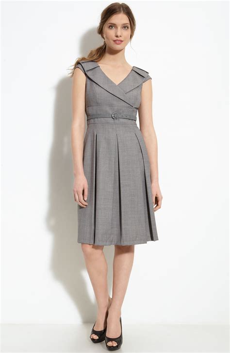 Tahari By Arthur S Levine Belted Dress In Gray Black White Lyst