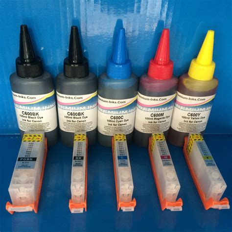 5 Refillable Canon Pixma Cartridge 500ml Ink Ip7250 Mg 5450 6350 Pgi 5