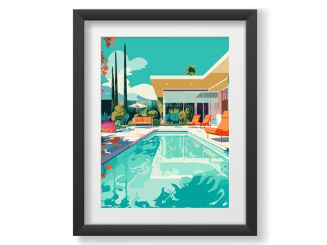 California Mid Century Modern Poolside Pop Art Print Pop Art Etsy