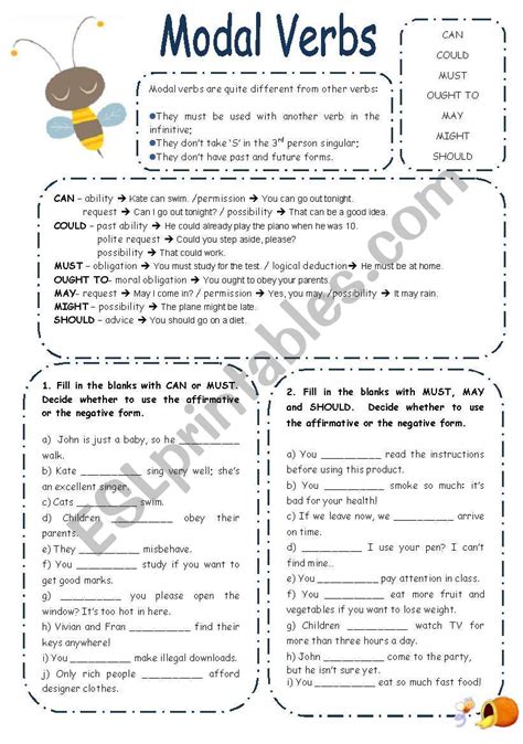 MODAL VERBS EXERCISES - ESL worksheet by elisabeteguerreiro