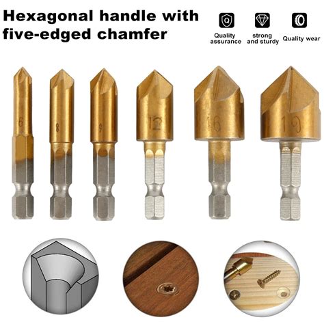 Pc Hss Flute Counter Sink Drill Head Bit Set Degree Chamfer