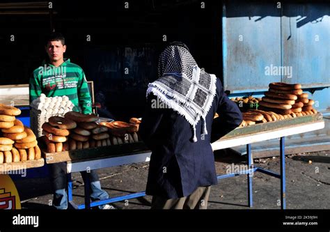 Palestinian Bagel Bread Sold By Vendors On Sultan Suleiman Street In