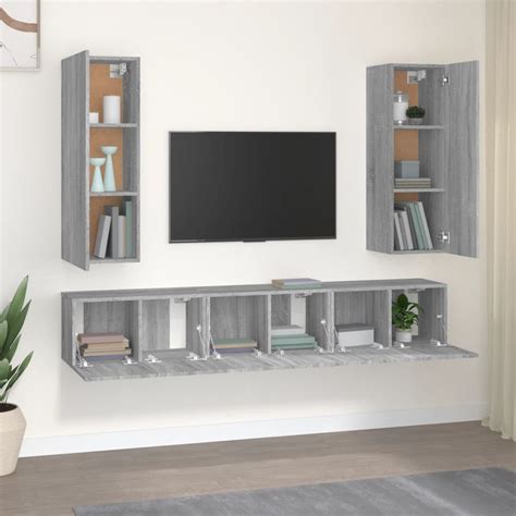 FAR Meubles TV Ensemble De Meubles TV 5 Pcs Sonoma Gris Bois D