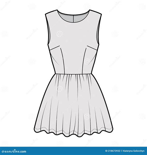 Dress Short Technical Fashion Illustration With Sleeveless Fitted Body