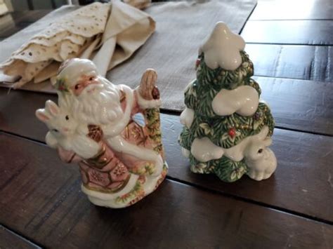 Nib Fitz And Floyd Snowy Woods Santa Rabbit Salt Pepper Shakers Ebay