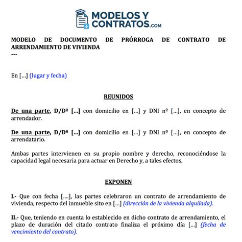 Modelo De Prórroga De Contrato De Alquiler De Vivienda