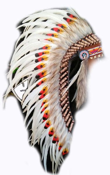 Y115 Medium Indian Double Feather White Headdress 36 Inch Long