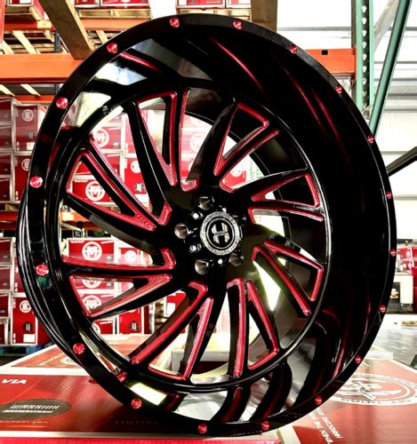 4 NEW 24X12 Hardcore HC21 Wheels Black Red Milled 8x6 5 Dodge Chevy