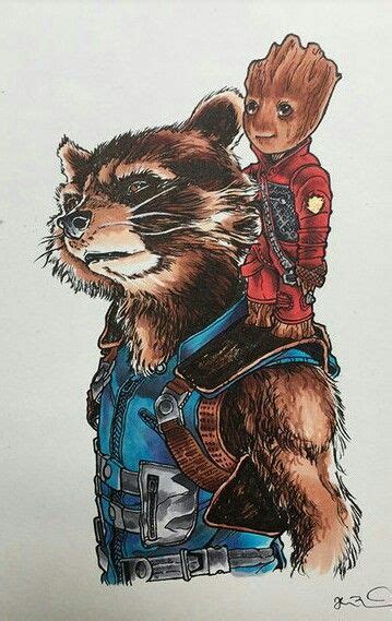 Guardians Of The Galaxy Rocket Raccoon And Groot Galaxy Drawings