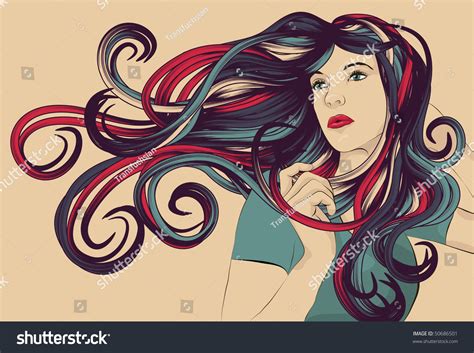 Beautiful Woman Long Colorful Flowing Hair Stock Vector Royalty Free 50686501 Shutterstock