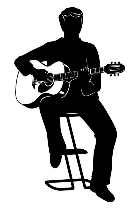 Silhouette of sitting man playing on acoustic guitar. Vector clipart ...