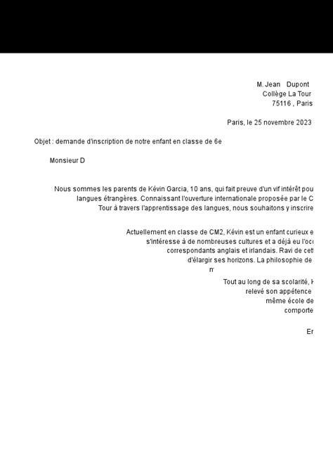 Exemples de lettre de motivation pour un collège privé monCVParfait