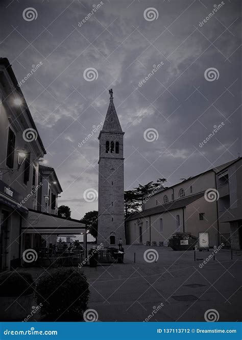 Old Istrian Town of Novigrad, Croatia. a Beautiful Church with a High
