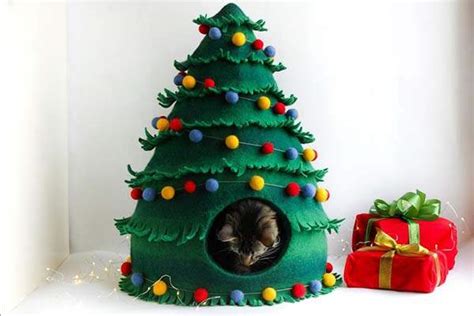 Handmade Christmas Tree Shaped Wool Felted Cat House Gadgetsin