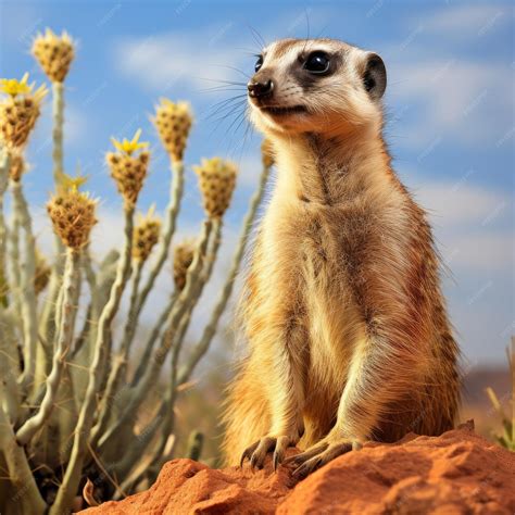 Premium AI Image | Vigilant Meerkat in Desert Landscape