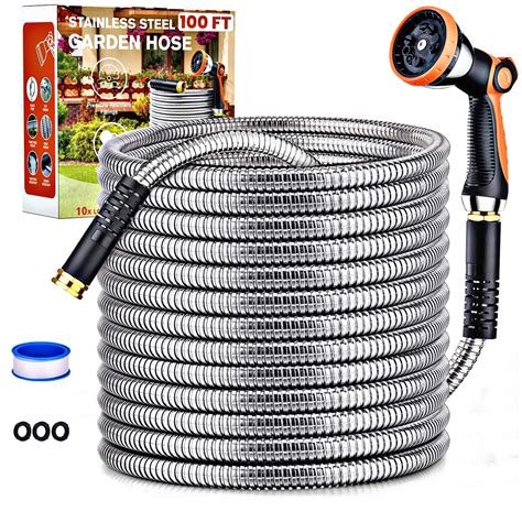 Metal Garden Hose100ft Upgarded 304 Stainless Steel Water Hose With 10