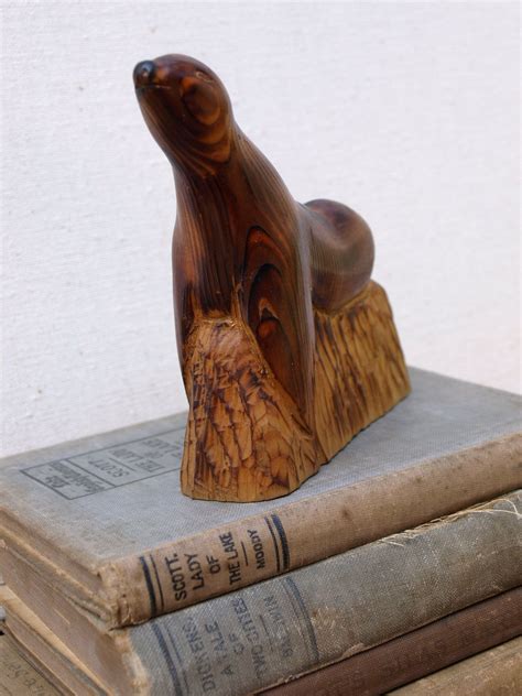 Hand Carved Wooden Animal Sculpture Sea Lion Etsy Carved Wooden