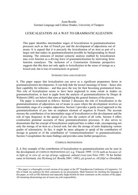 Pdf Lexicalization As A Way To Grammaticalization