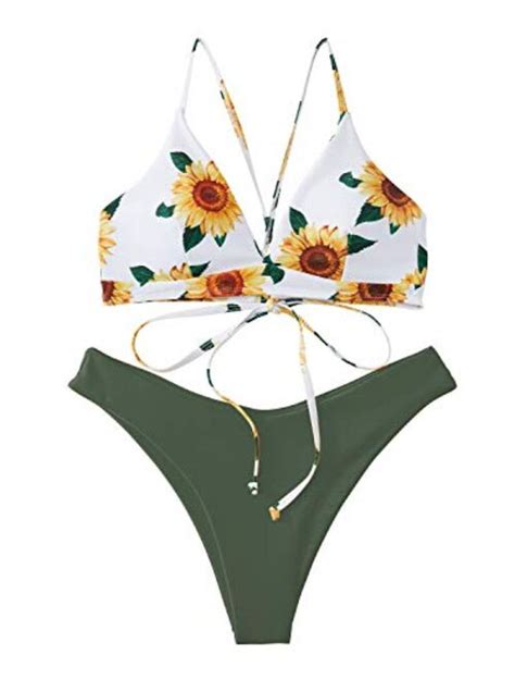 Buy Jojo Lemon Womens Sunflower Bathing Suit Lace Up Bikini Set High