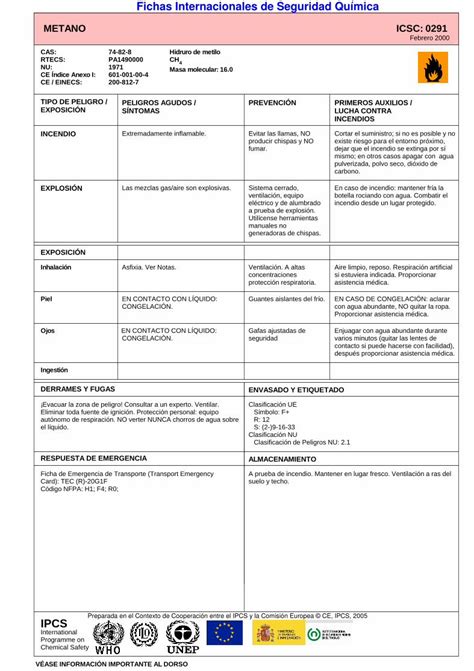 Pdf Peligros Agudos Prevenci N Primeros Auxilios Metano Icsc