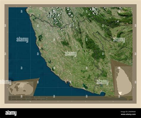 Galle, district of Sri Lanka. High resolution satellite map. Corner auxiliary location maps ...