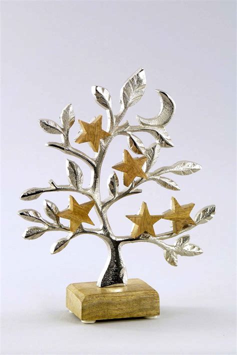 Alu Baum Mit Mangoholz Sternchen Natur Silber H24cm XMas 2023