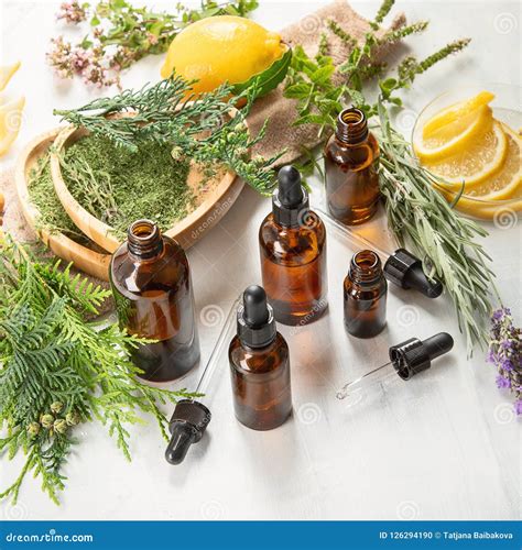 Bottles Of Essential Oils Stock Photo Image Of Alternative