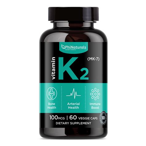 Phi Naturals Vitamin K2 Mk 7 100mcg Supplement 60 Capsules For Bone