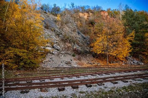 Old Narrow Gauge Railway In Autumn Forest Rails And Sleepers