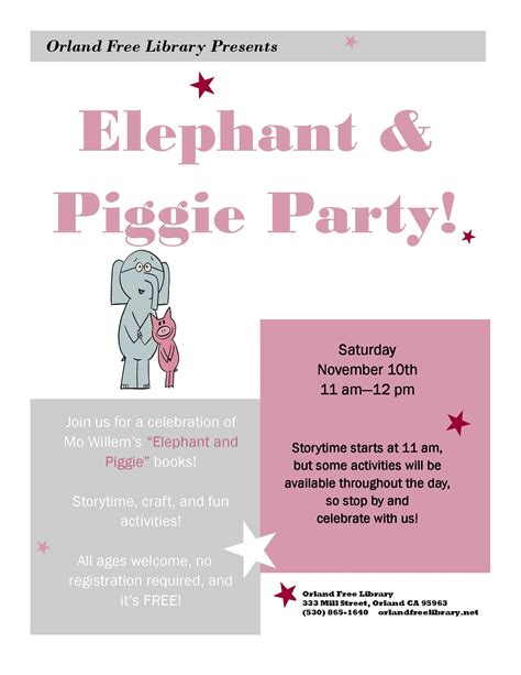 Elephant & Piggie Party at the Library! - Orland Free Library