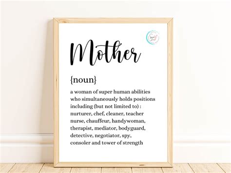 Mother Noun Definition Printable Wall Art Mothers Day T Digital