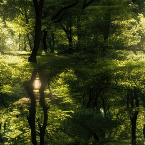 Premium Ai Image Lush Green Forest Path With Sunlight Streaming Through