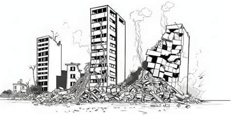 Premium AI Image | A black and white drawing depicting a chaotic pile of rubble