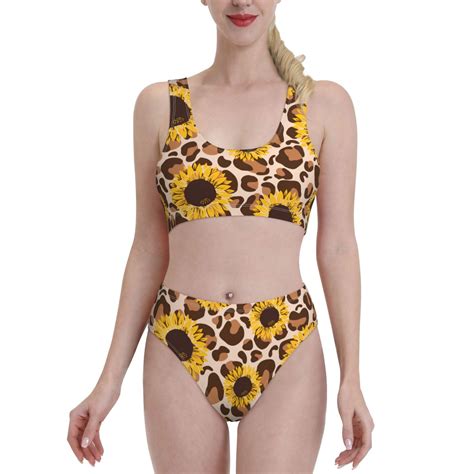 Lukts Women High Waisted Bikini Set Leopard Sunflowers Swimsuit Piece