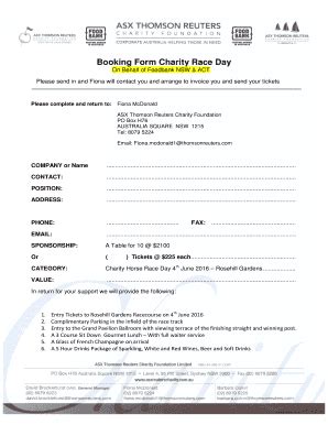 Fillable Online Foodbanknsw Org Booking Form Charity Race Day