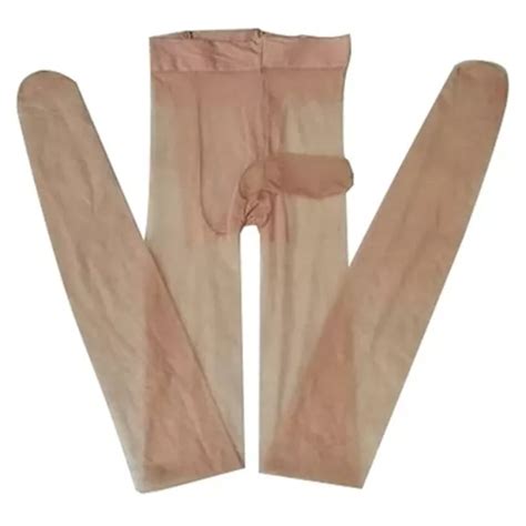 Sexy M Nner Nylon Strumpfhose Beige Gl Nzend Mit Penish Lle Den Gr