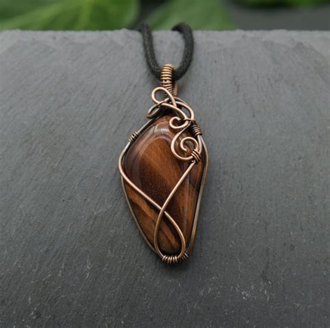 Copper Wire Wrapped Tiger S Eye Pendant Folksy